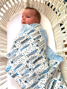 Baby Block Printed Kantha Blanket - Fish Print