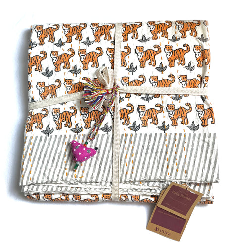 Baby Block Printed Kantha Blanket - Tiger Print