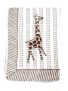 Medium Block Printed Kantha Blanket - Giraffe Print