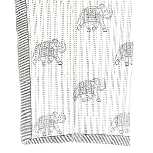 Large Block Printed Kantha Quilt - Elephant Print