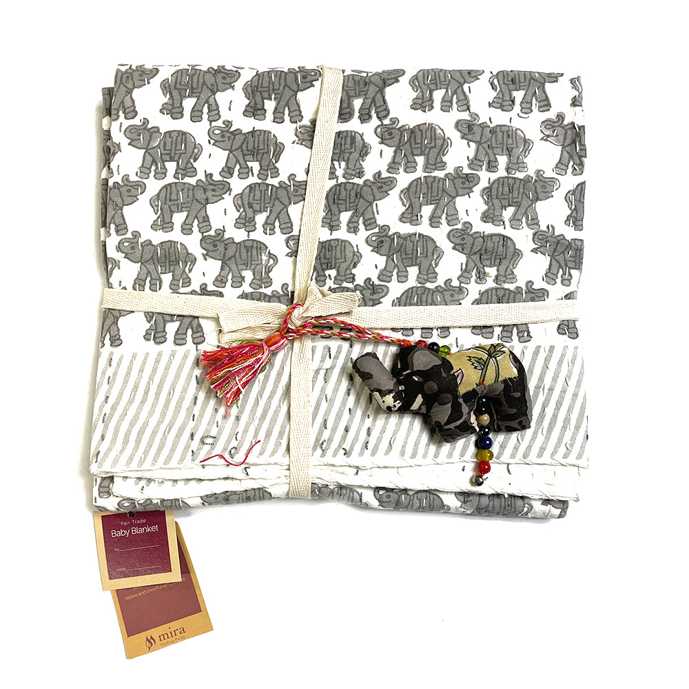 Kantha Baby Blanket - Small Elephant Print