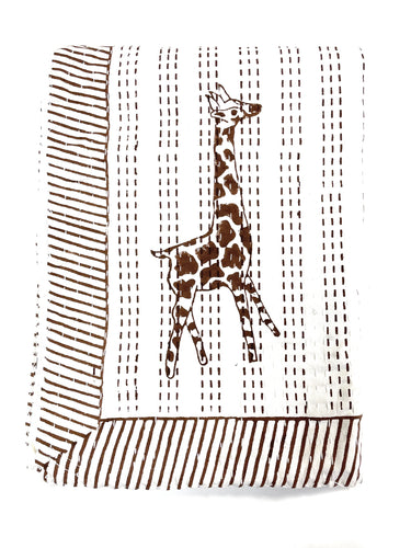 Medium Block Printed Kantha Quilt - Giraffe Print