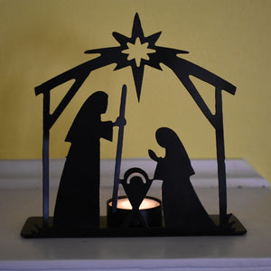Metal Nativity Scene & Candle Holder - Small